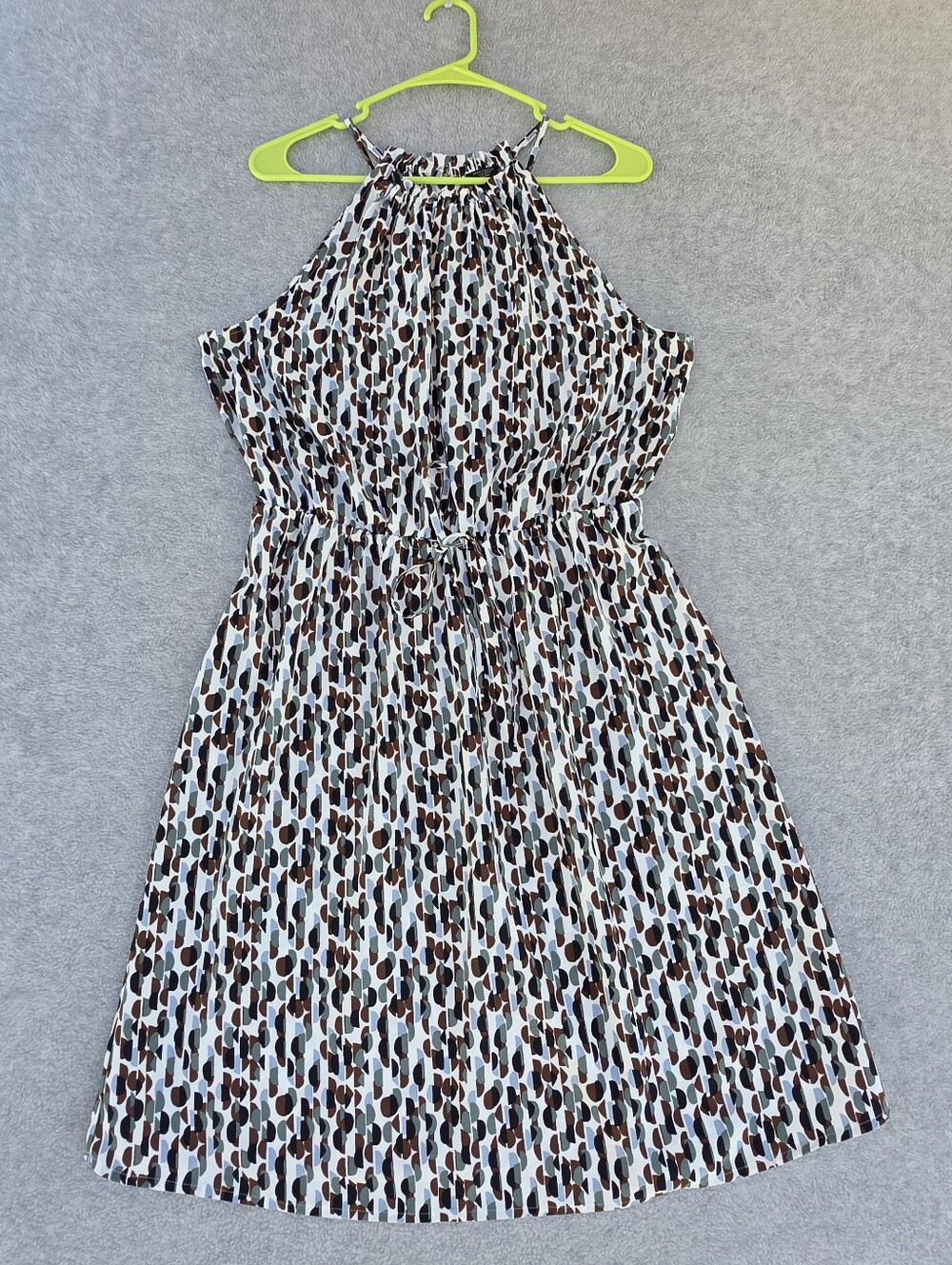Ann Taylor Factory Midi Dress in White with Black & Brown Spot Print Size LP